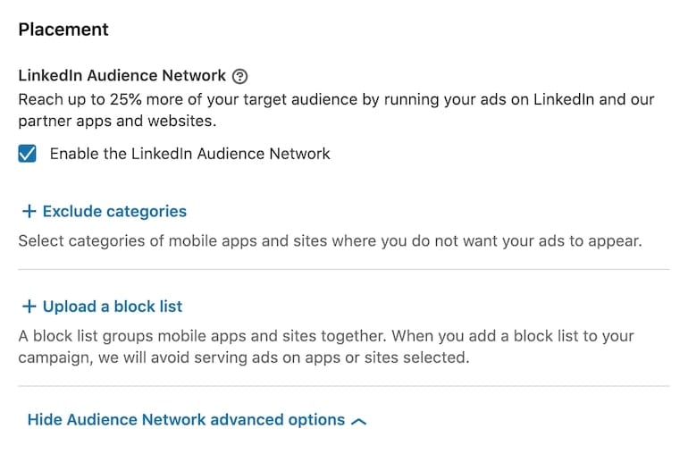 linkedin ad placement options