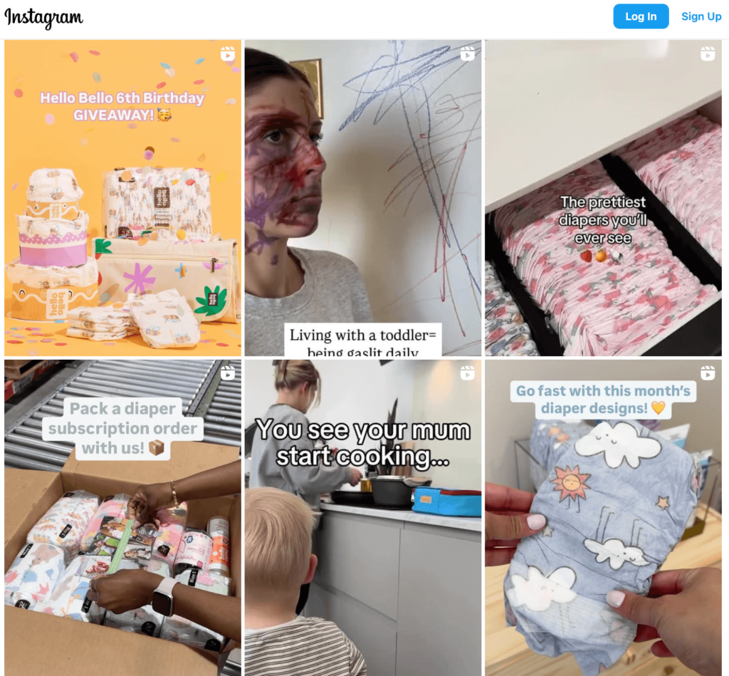 The Instagram feed for Hello Bello.